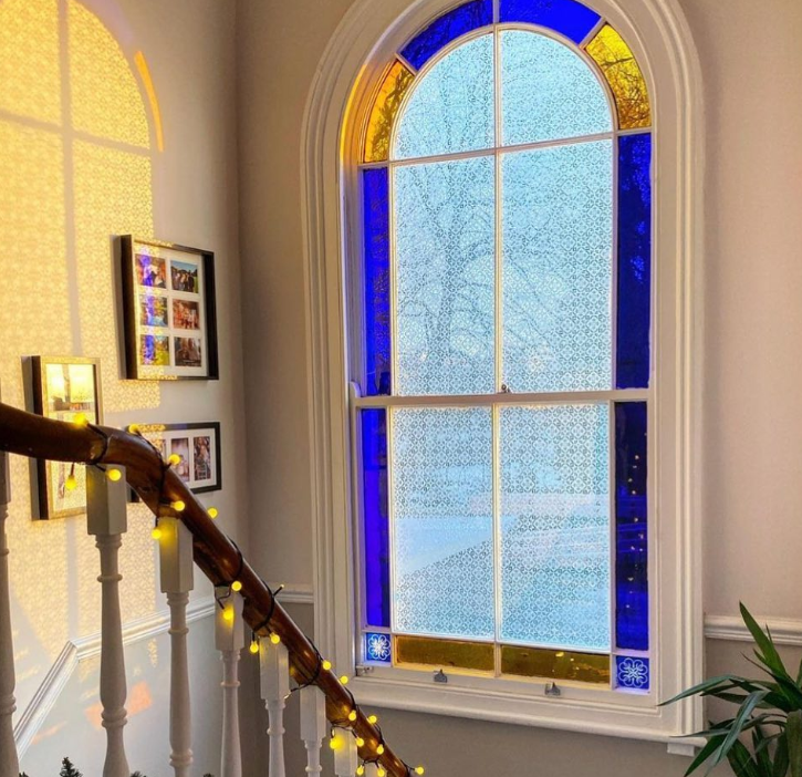 decorative etched glass and coloured glass